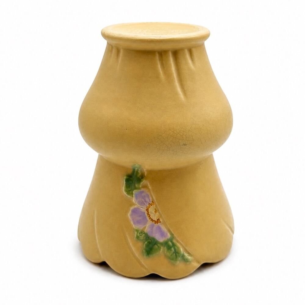 Weller Pottery B-4 Vase Vintage Art Deco Scalloped Floral Yellow Ceramic USA - Picture 2 of 10